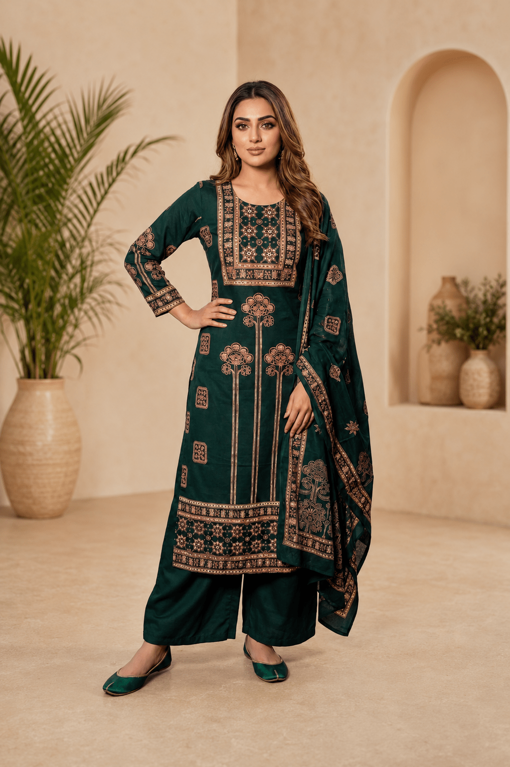 Ruby Red Mull Chanderi Embroidered 3-Piece Kurta Set - Image 2