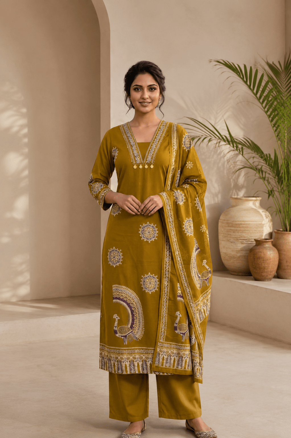 Ruby Red Mull Chanderi Embroidered 3-Piece Kurta Set - Image 3