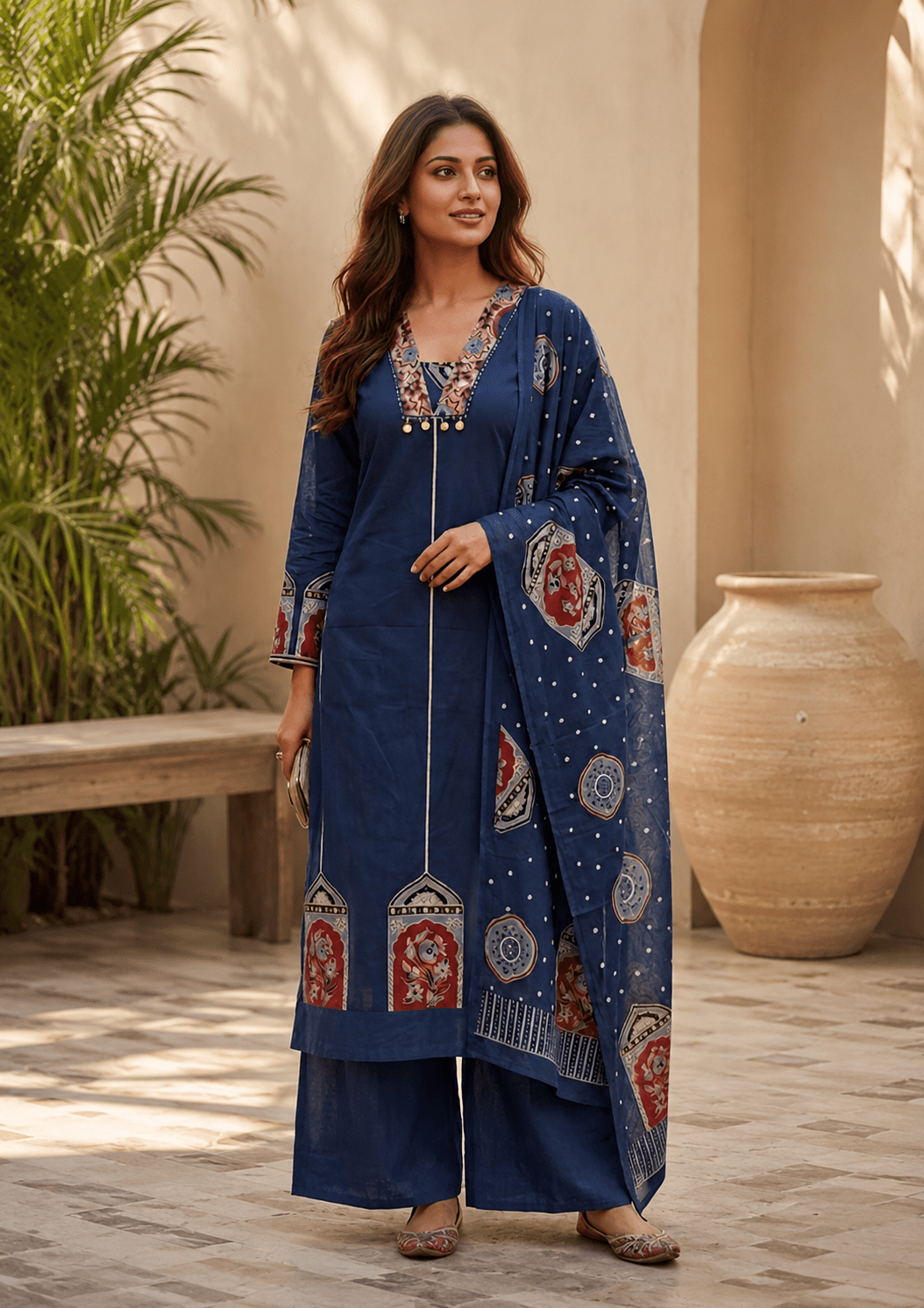 Ruby Red Mull Chanderi Embroidered 3-Piece Kurta Set - Image 5