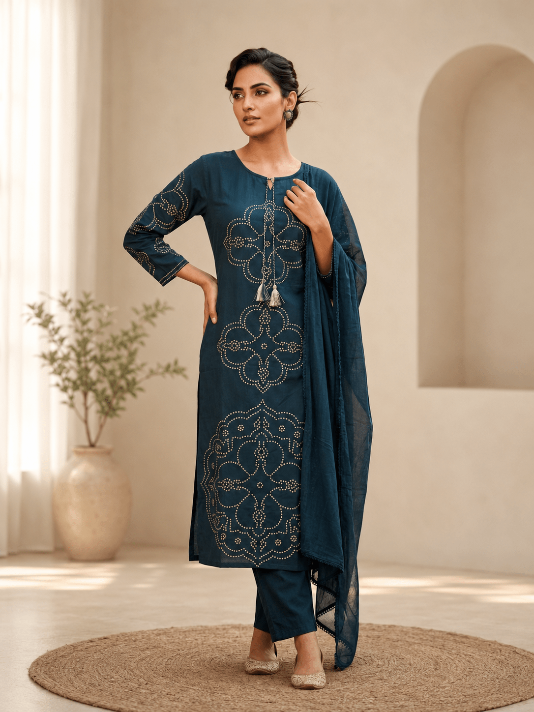 Ruby Red Mull Chanderi Embroidered 3-Piece Kurta Set - Image 7