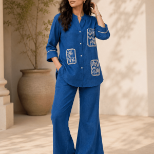 Linen Co-Ord Set with Patch Work