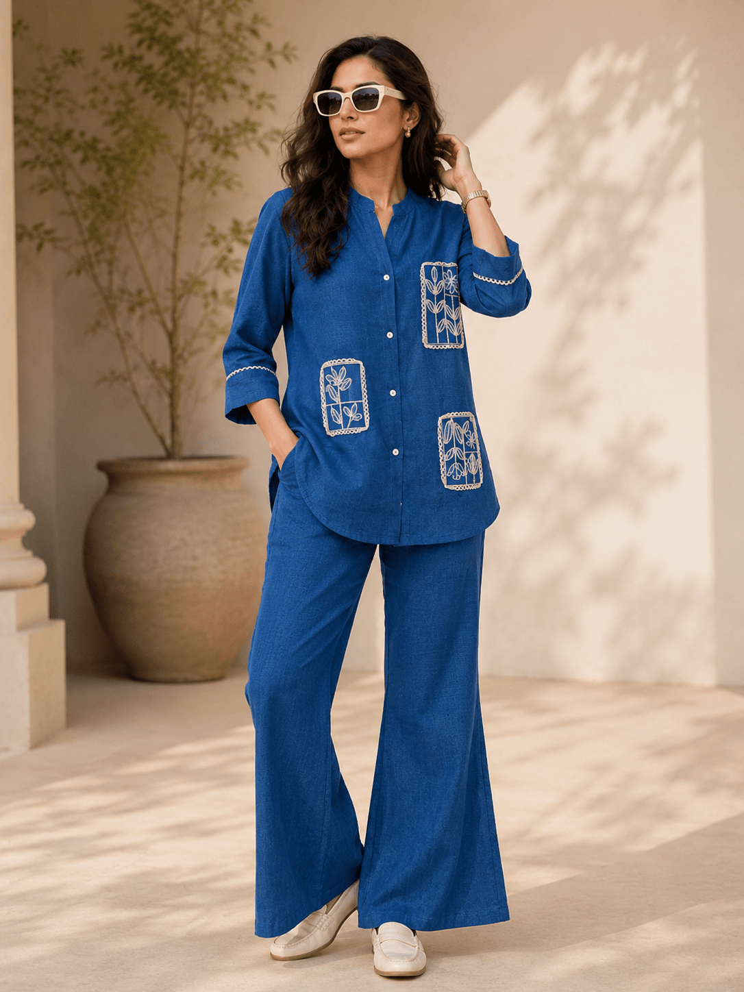 Linen Co-Ord Set with Patch Work