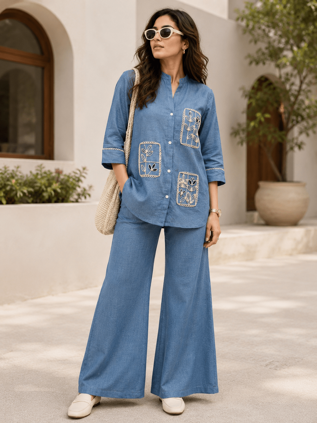 Linen Co-Ord Set with Patch Work - Image 2