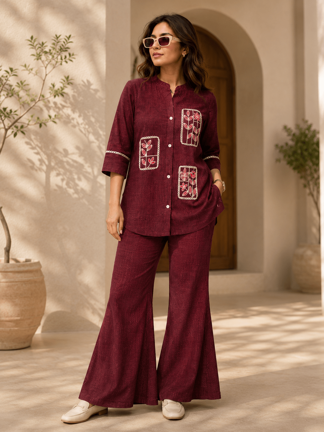 Linen Co-Ord Set with Patch Work - Image 3