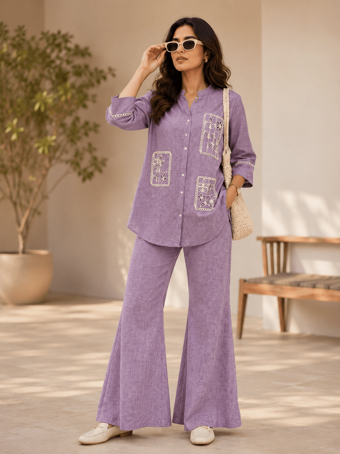 Linen Co-Ord Set with Patch Work - Image 4